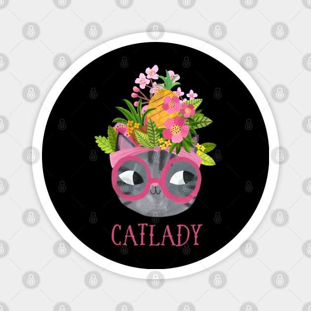 Cat lady Magnet by Planet Cat Studio